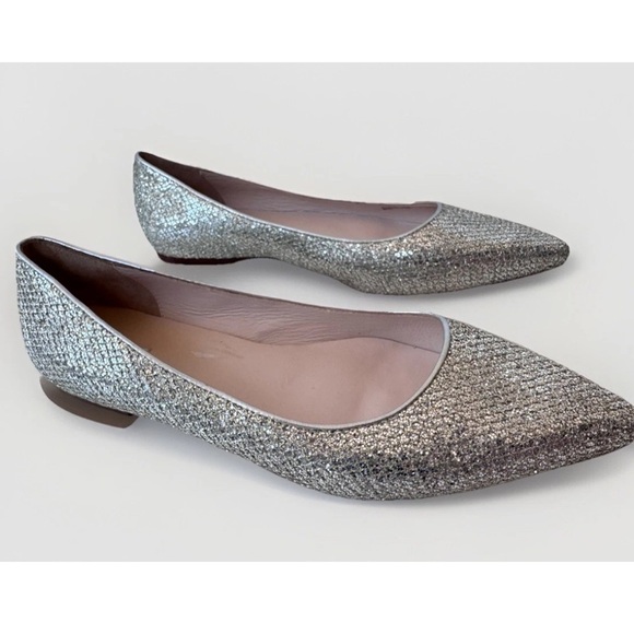 COLE HAAN skimmer Metallic Silver Glitter Pointed Toe Flat Loafers Shoes 10.5 - Picture 2 of 9